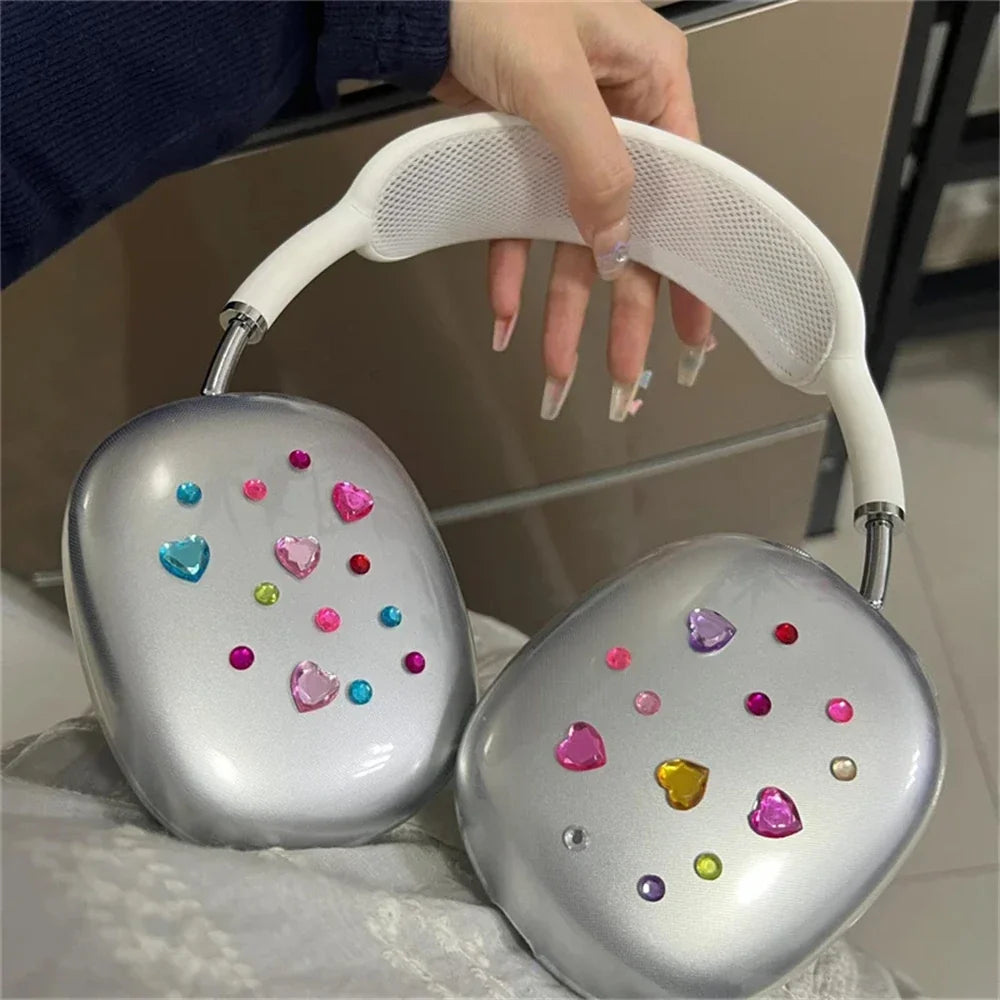 AirPods Max Silicone Case - Colorful Love Heart Diamond Protective Cover for Apple Bluetooth Headphones