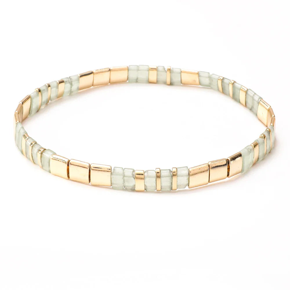 ZMZY Stone Tila Beads Elastic Bracelet for Women – 2025 Fashion Colorful Rainbow Miyuki Tile Bead Jewelry Gift Bracelet