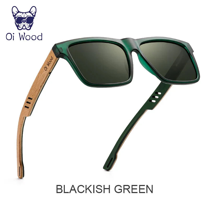 Oi Wood Square Polarized Sunglasses for Men — UV400 Fashion Sport & Driving Sun Glasses