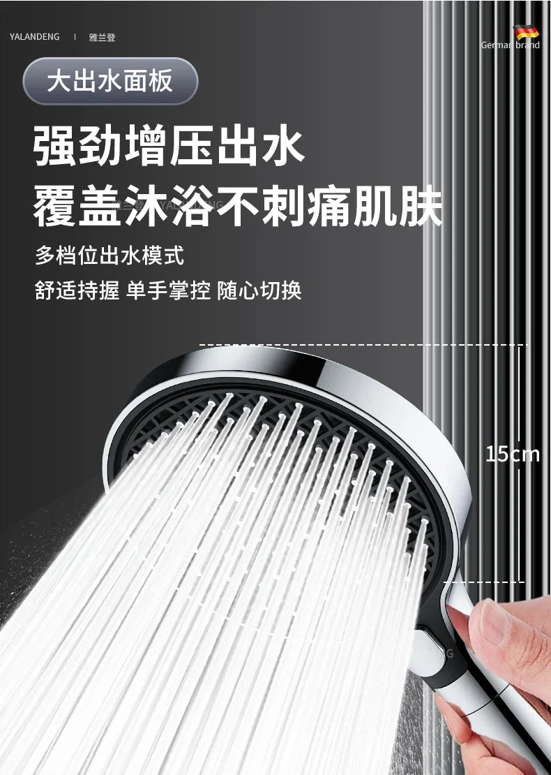 15cm Large Panel High Pressure Shower Head with Filter – 3 Modes Rainfall Spray Nozzle for Bathroom Accessories