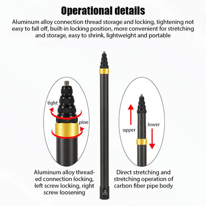 290CM Carbon Fiber Invisible Extended Selfie Stick – For Insta360 X3, GO 3, Action 4, GoPro Camera Accessories