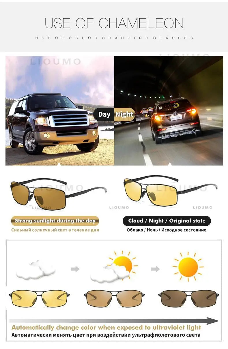 LIOUMO Polarized Photochromic Driving Sunglasses – Chameleon Night Vision Goggles for Men & Women