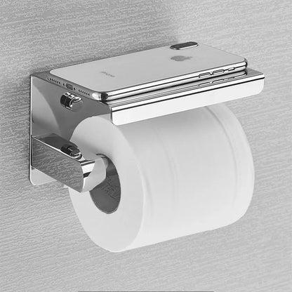 Stainless Steel Bathroom Paper Holder: No-Drill Wall Mount Toilet Roll Holder with Phone Slot - Convenient Home Paper Towel Holder for WC