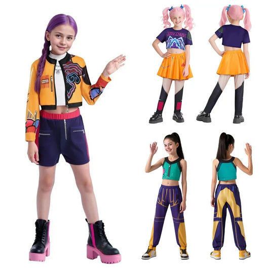 Halloween Zoey Mira Rumi Cosplay Costume — K-Pop Hunters Girl Group Idol Dress-Up Outfit for Kids