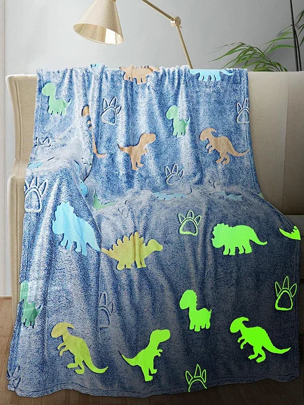 Luminous Unicorn & Dinosaur Plush Blanket – Glow-in-the-Dark Soft Flannel Throw for Boys & Girls, Christmas Gift