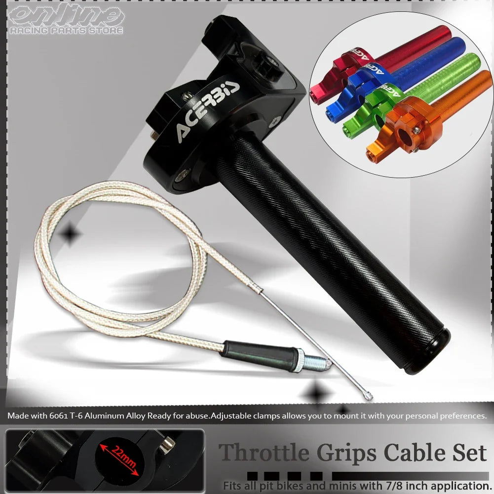 7/8" Quick Action Throttle Grip with Cable — Twist Gas Throttle Set for 50cc–150cc Motorcycle, Moped, Scooter, Bike (M10*1.5)