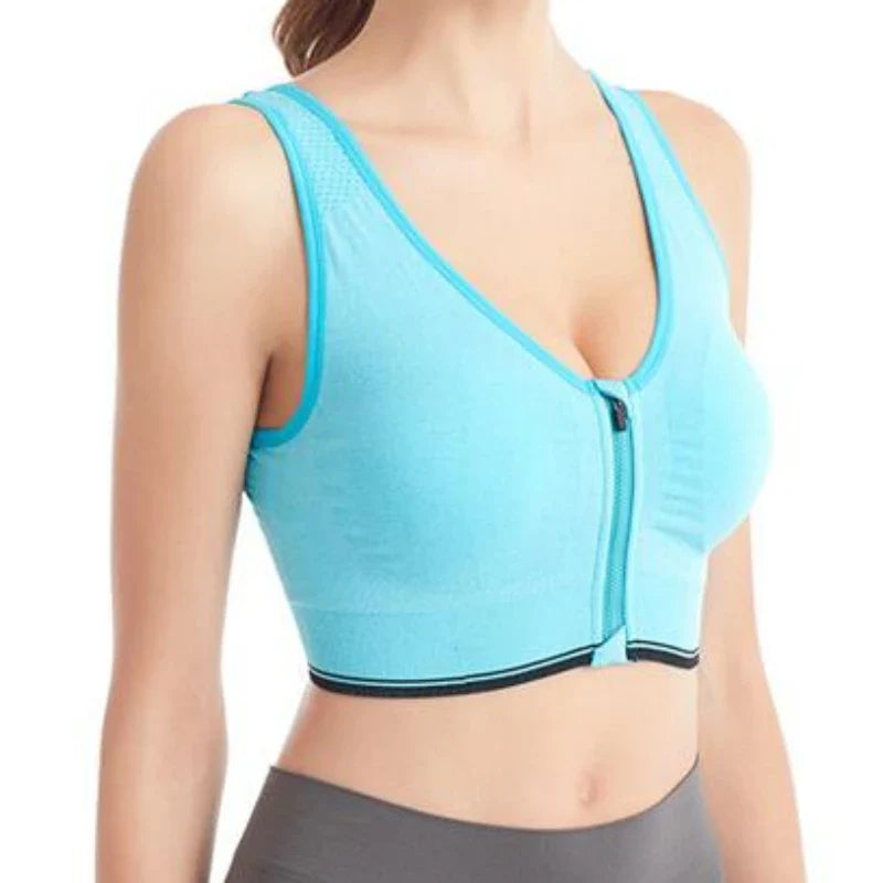 Women's Running Sports Bra – Front Zipper, Shockproof, Seamless & Breathable Bralette Without Underwire