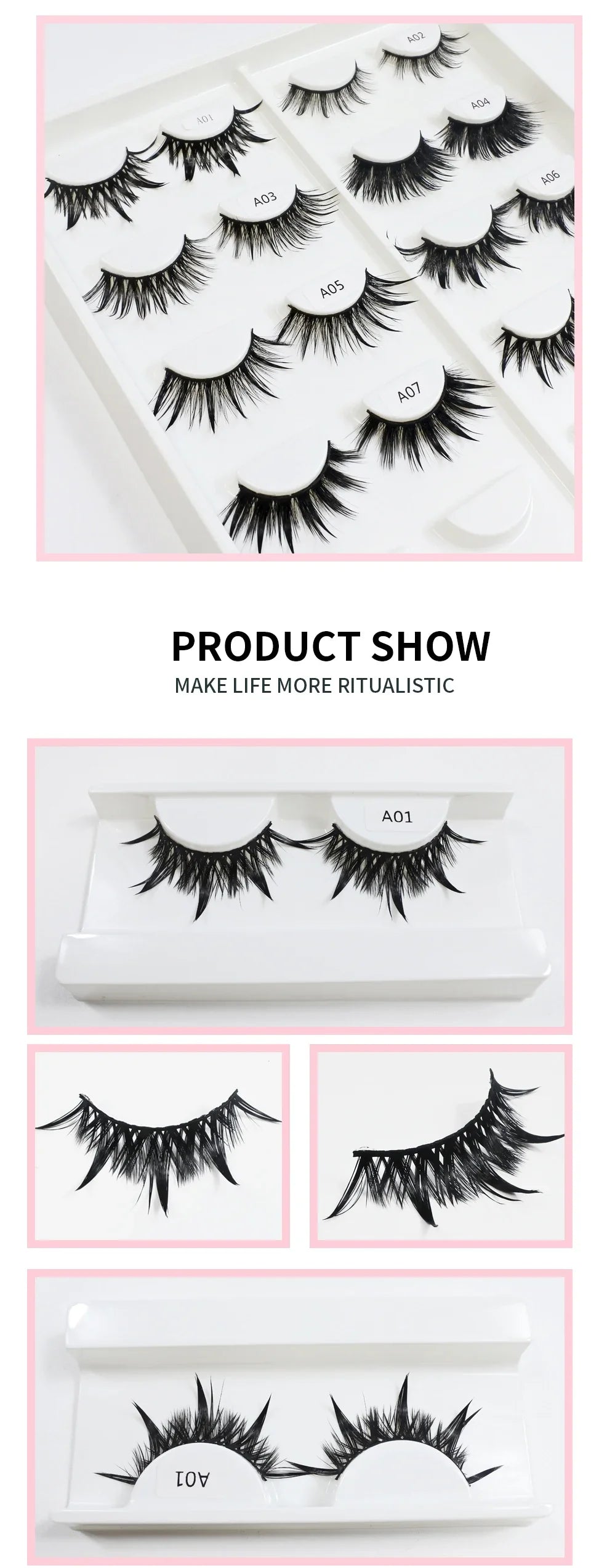RED SIREN Wet Manga Lashes – Long, Thick Natural Fake Eyelashes for Korean Makeup Fashion
