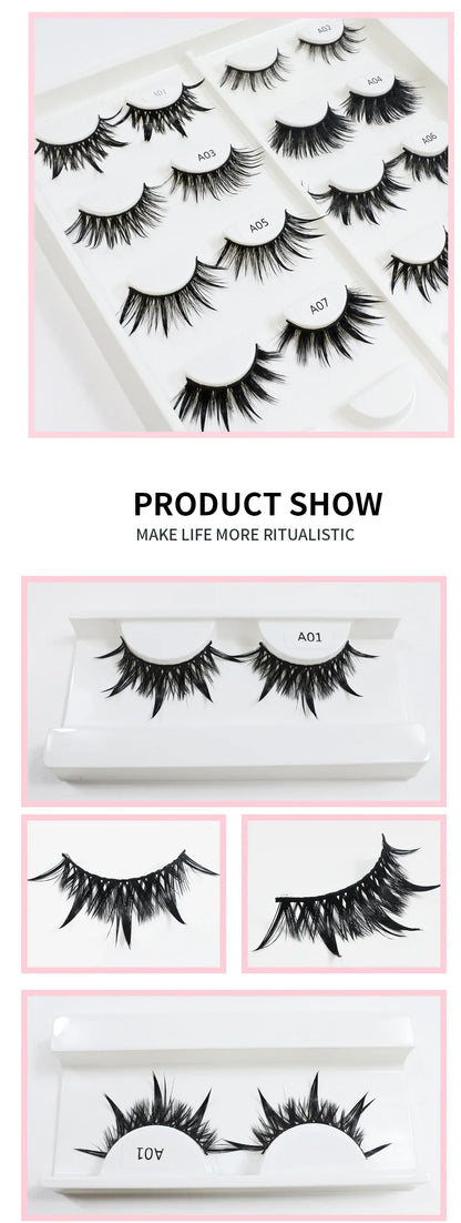 RED SIREN Wet Manga Lashes – Long, Thick Natural Fake Eyelashes for Korean Makeup Fashion