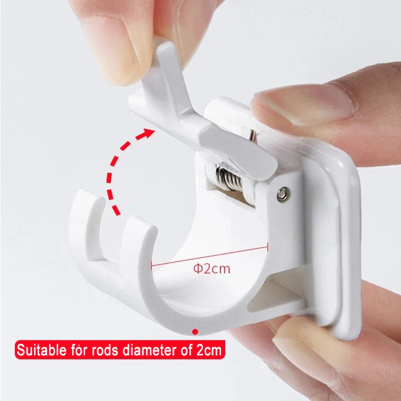 Self-Adhesive Adjustable Curtain Rod Hooks – Nail-Free Clamp Clips for Shower, Storage & Hanging Rails