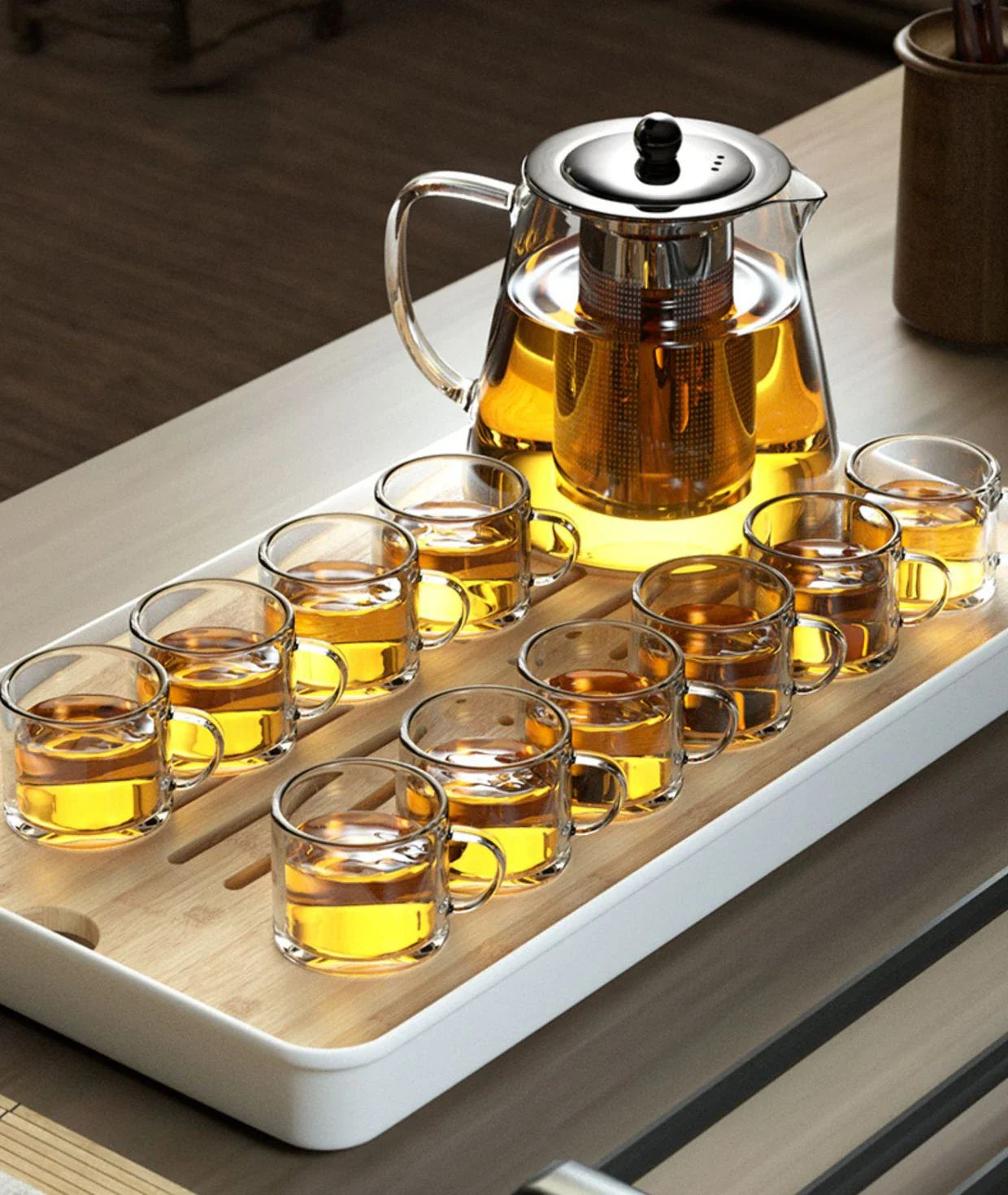 Heat-Resistant Glass Teapot with Stainless Steel Tea Strainer Infuser – Flower Kettle Kung Fu Teaware Set for Puer & Oolong Tea