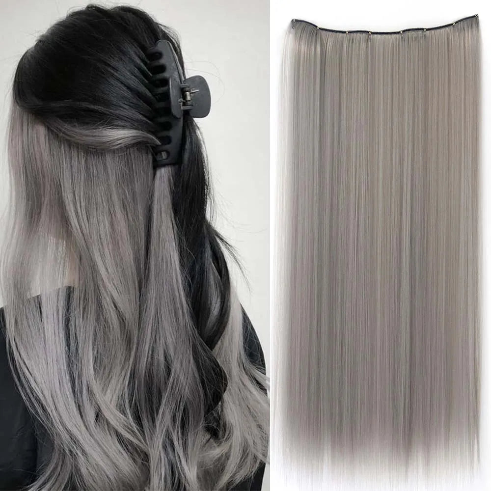 22-Inch Colorful Straight Clip-In Hair Extensions - Long Heat-Resistant Synthetic Hairpiece for Women