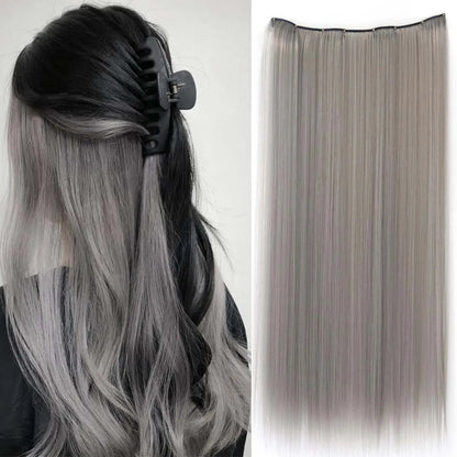 22-Inch Colorful Straight Clip-In Hair Extensions - Long Heat-Resistant Synthetic Hairpiece for Women