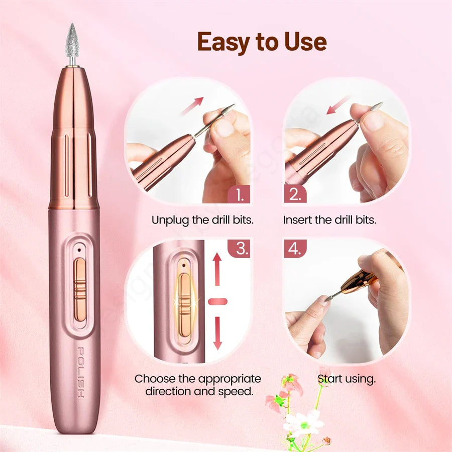 WEGOTTA Rechargeable Electric Nail File – Portable Nail Drill for Beginners, Home Manicure Tool
