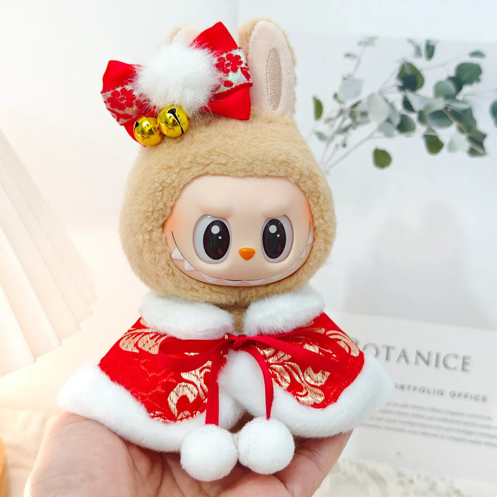 17cm Mini Plush Doll Clothes — Outfit Accessories for Labubu V1 & V2, Christmas Cookie Man Sweater Hat, New Year Gift