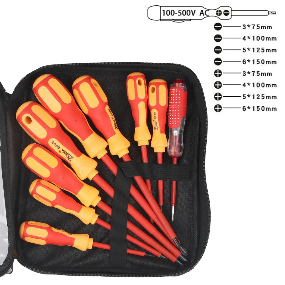 Magnetic Insulated Screwdriver Set – Phillips & Slotted Bits, Multifunctional Hand Tools for Electricians