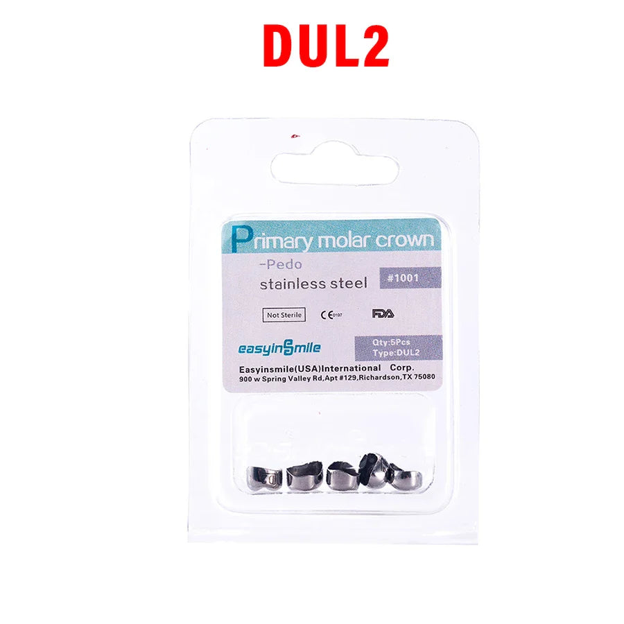 5PCS EASYINSMILE Kids Stainless Steel Dental Crowns – Primary Molar Teeth Refill D2-D7
