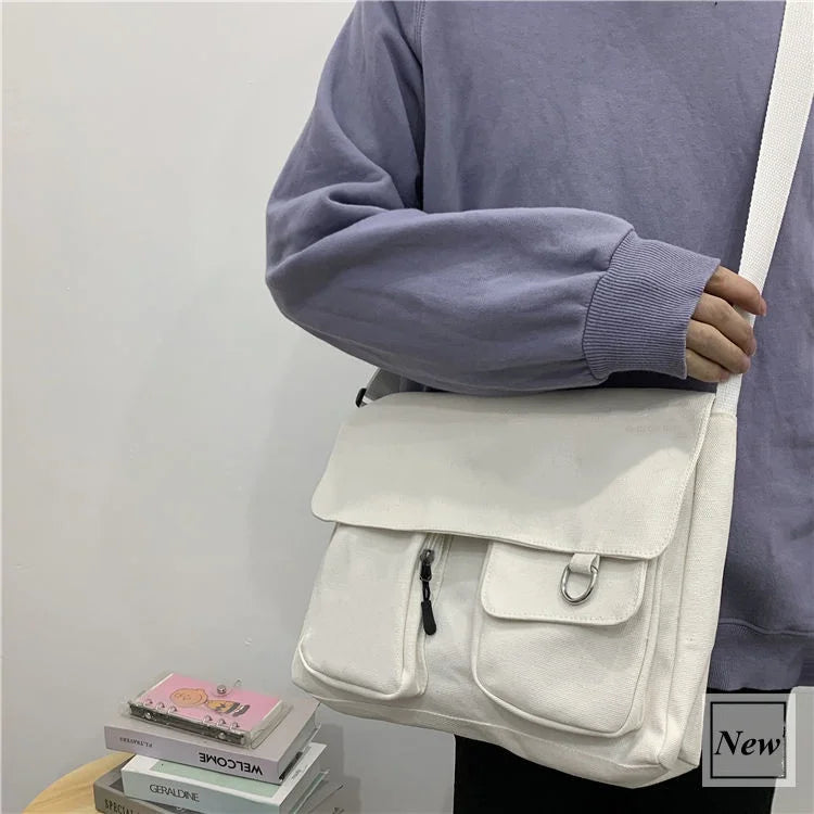 Women’s Casual Canvas Messenger Bag – Simple Printed Shoulder Satchel for School & Everyday Use