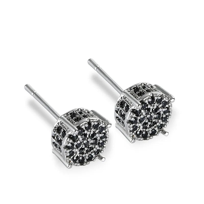 Austrian Crystal Round Earrings for Women – White Gold & Yellow Gold Color, White Zircon Hip Hop Wedding Stud Jewelry