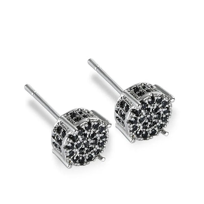 Austrian Crystal Round Stud Earrings - White Zircon Gold Tone Hip Hop Wedding Jewelry for Women