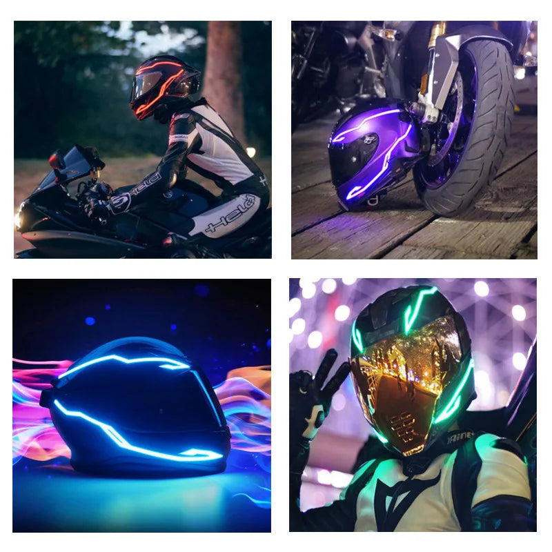 Motorcycle Helmet Light – 4-in-1 EL Light with 3 LED Modes, Night Riding Signal & Decoration Accessories Kit