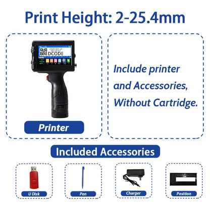 DCODE 1750PLUS Handheld Inkjet Printer – Portable 12.7/25.4mm QR Code, Barcode, Text, Date & Batch Number Printing Machine, Label Coding Device