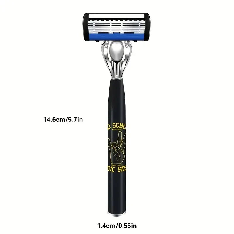 Classic 6-Layer Manual Razor Set – 1 Handle with 12/18 Stainless Steel Replacement Blades for Daily Face Shaving