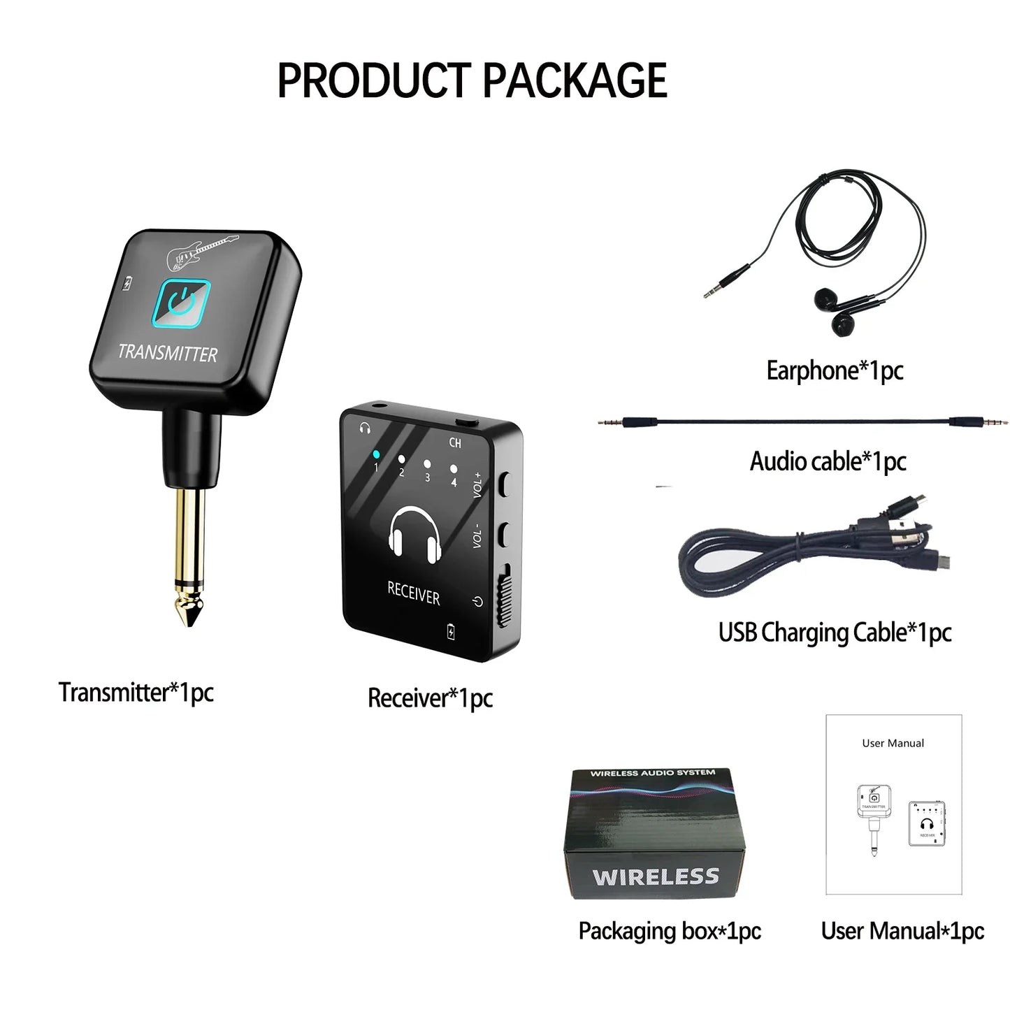 Wireless IEM In-Ear Monitoring System - Transmitter & Lavalier Receiver for Band Rehearsals