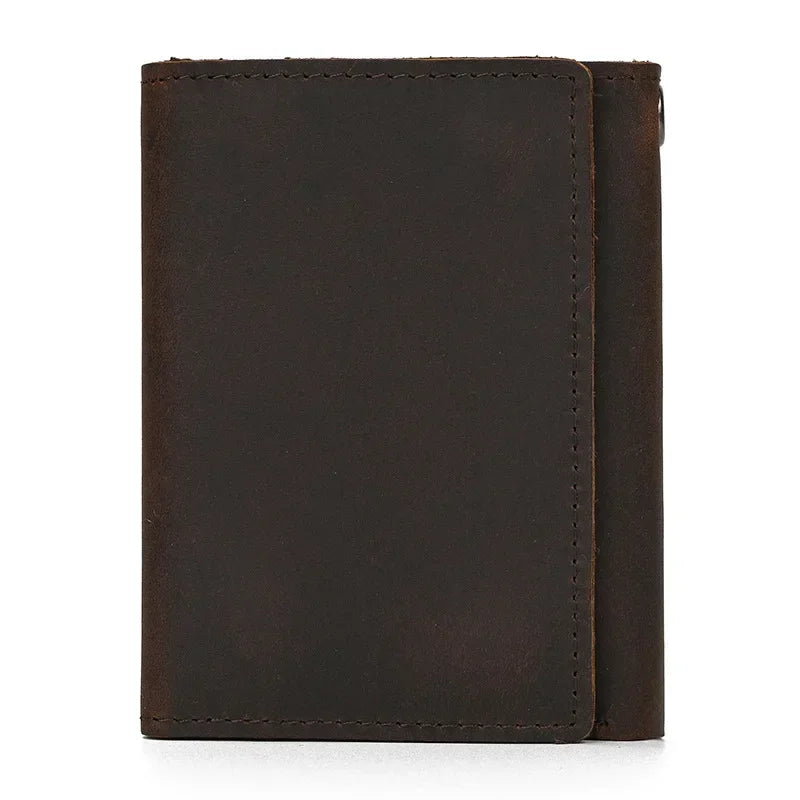Men's Genuine Leather Short Wallet with Chain – Zipper Clutch, Trifold Purse, Card Holder & Coin Purse for Men