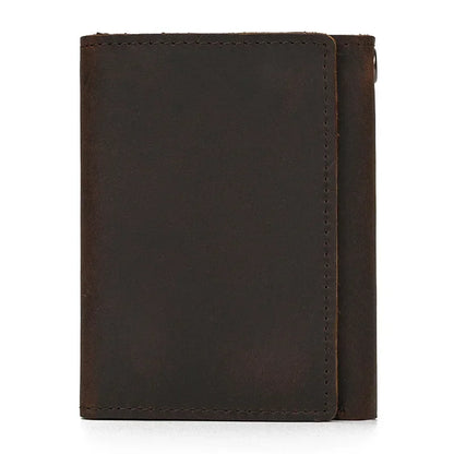 Men's Genuine Leather Short Wallet with Chain – Zipper Clutch, Trifold Purse, Card Holder & Coin Purse for Men