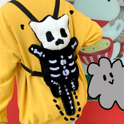 Skull Plush Gothic Backpack – Furry Winter Water Bottle Bag, Skeleton Doll Shape for Women, Birthday Gift
