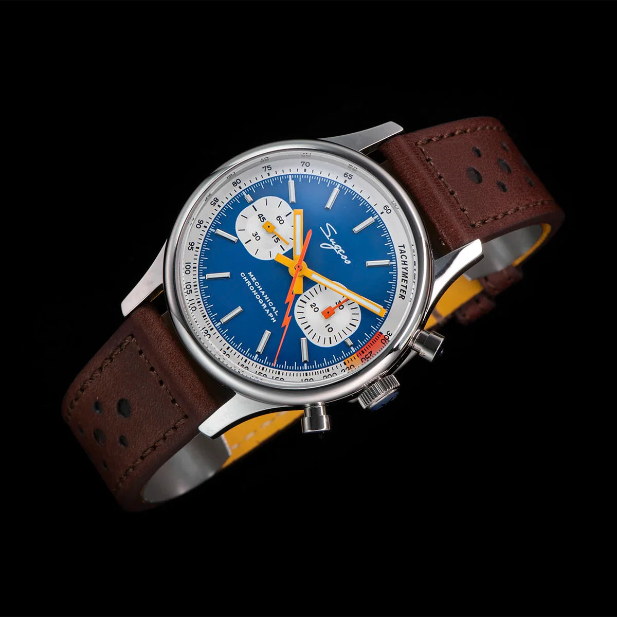 Sugess Pilot Men’s Chronograph Watch — Original ST1901 Mechanical Movement, Sapphire Crystal, Waterproof Racing Strap