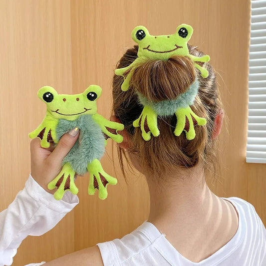 Korean Style Cute Cartoon Bear Plush Hair Tie – Gentle on Hair, Children’s Hair Circle with Marble Detail