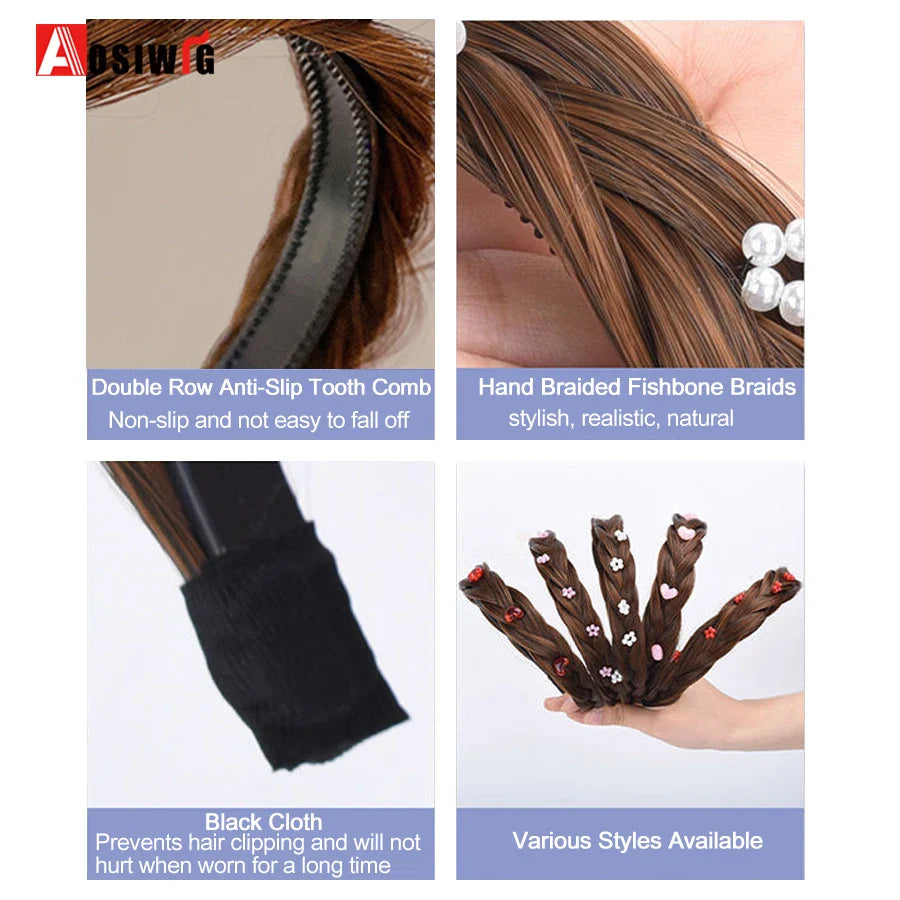 Synthetic Fishbone Braided Headband – Bohemian Plaited Hairpiece for Women Hairstyling
