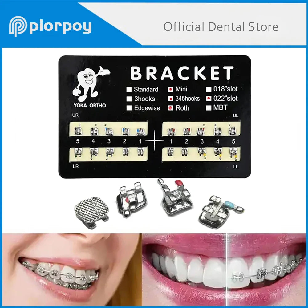 PIORPOY Dental Brackets – 20 Pcs Metal Monoblock Mini Roth MBT 022 with Hooks for Orthodontic Treatment