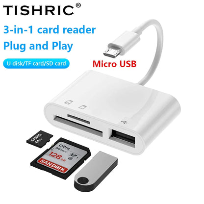 TISHRIC Type-C Memory Card Reader Adapter – SD/TF Card Reader with USB & Micro USB for MacBook, Samsung, Huawei & Xiaomi
