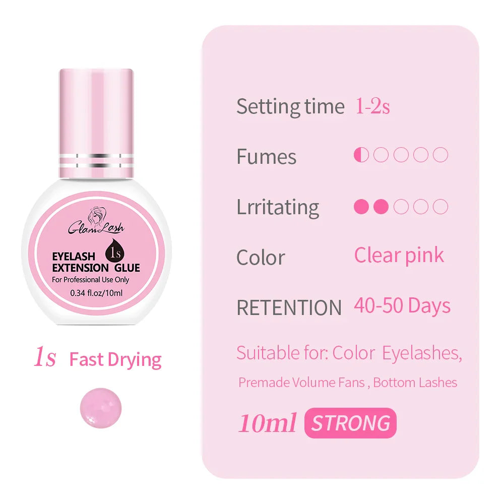 GLAMLASH Eyelash Extension Glue — 0.3-2 Sec Fast-Dry Black Adhesive for Individual False Lashes, Professional Kit