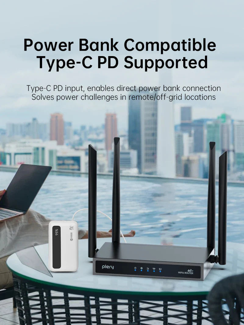 Plery WiFi6 4G LTE Router — 4G SIM Card WiFi Modem with 300Mbps, Antenna Booster for Home & Office