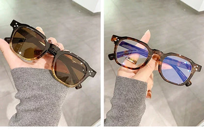 JNPCXI Vintage Rivet Oval Sunglasses – Fashion Leopard Frame Luxury Eyewear for Men & Women, Anti Blue Light Glasses