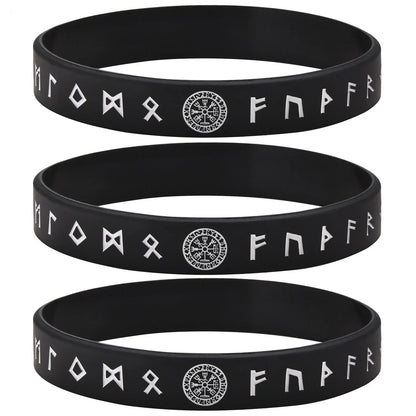 Vnox 12mm Silicone Bracelet for Men - Soft Rubber Viking Compass Rune Amulet Wristband Set