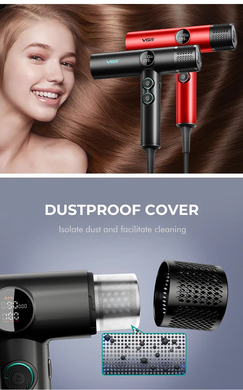 VGR Professional Hair Dryer V-401 — Hot & Cold Adjustment with Brushless Motor 110000 RPM