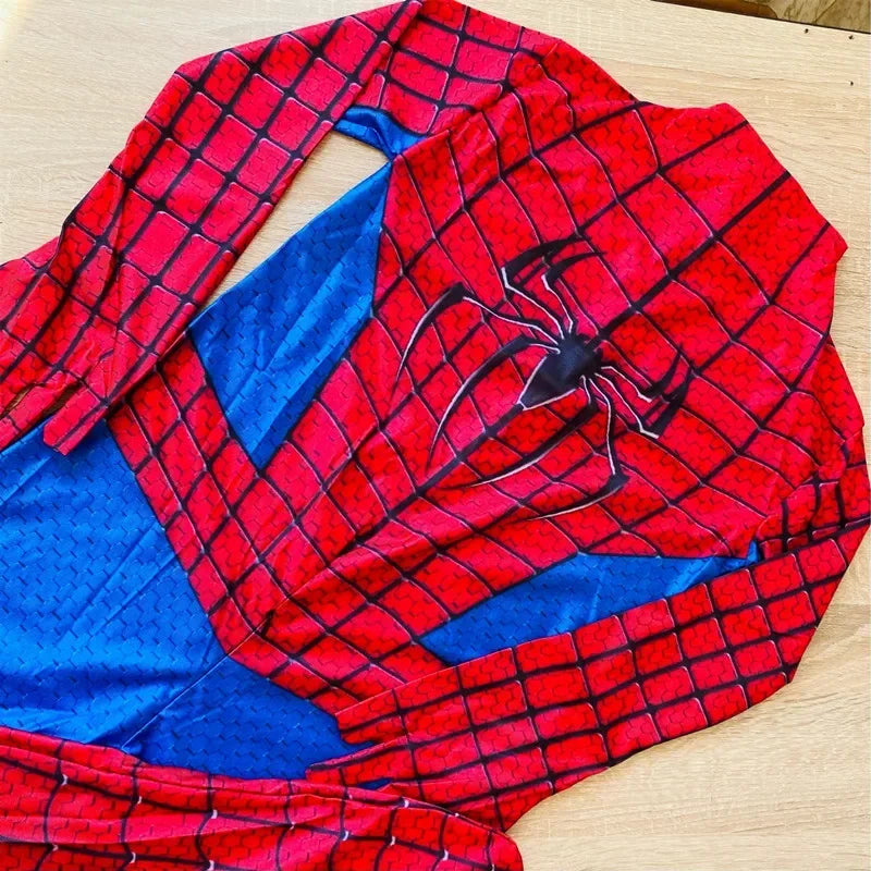 Kids Superhero Spider Costume - Spandex Jumpsuit with Head Cover | Halloween Cosplay Bodysuit | Party Set