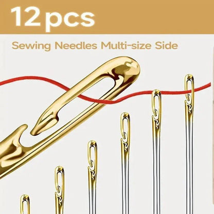 Blind Needle Side Hole Sewing Needles Set (12/24/36Pcs) Stainless Steel Easy Threading Needles for Elderly Hand Sewing & DIY Jewelry Crafts