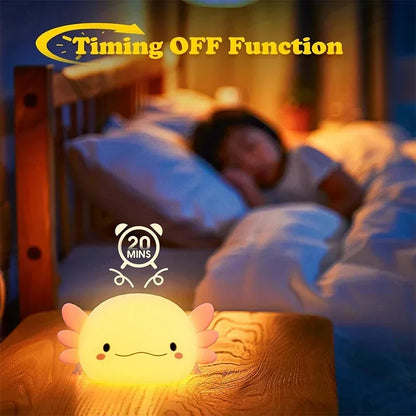Cute Axolotl Silicone Night Light - Touch Control Nursery Sleeping Lamp | USB Rechargeable Table Lamp for Baby and Child