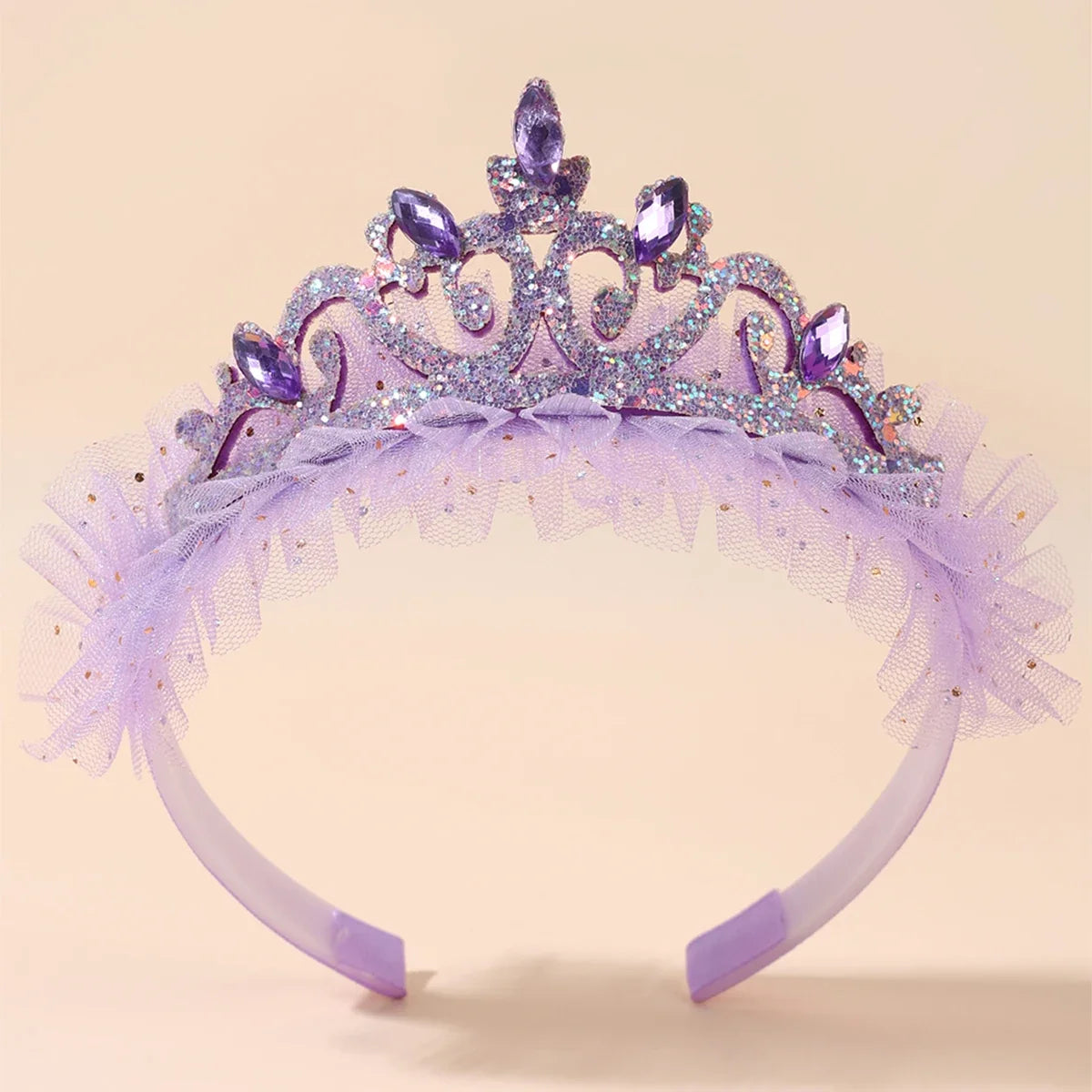 Girls Glitter Princess Tiara Headband - Lace Tulle Rhinestone Crown for Birthday Parties