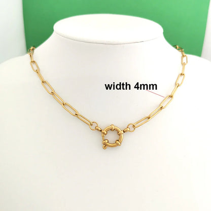 Spring Sailor Clasp Necklace – Stainless Steel Paperclip Link Chain Choker for Women & Men, Geometric PVD Gold Jewelry