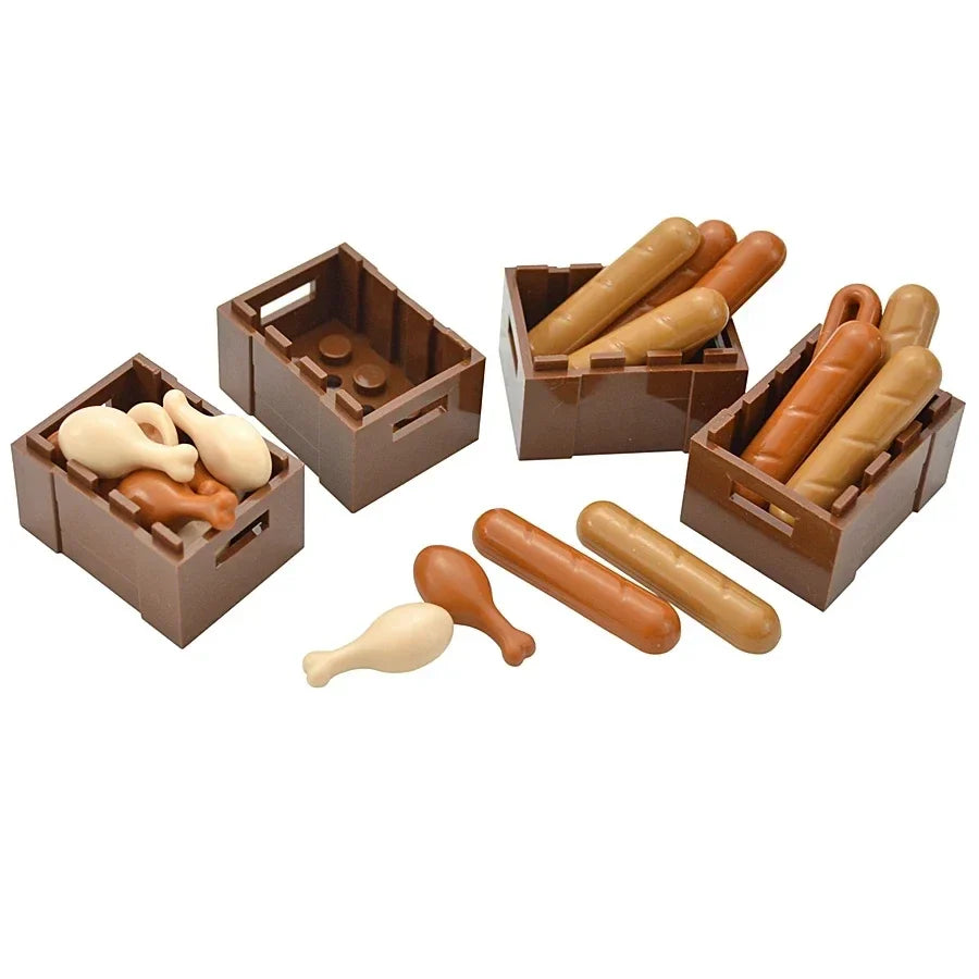 DIY Mini Food Building Block Figures – Bread, Fish, Fruit, Chicken, Crab, Hot Dog, Cake, Pizza & Carrot Creative Toy Bricks