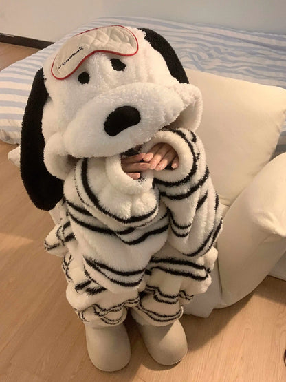 Halloween Snoopy Flannel Pajamas – Hooded Kawaii Anime Cartoon Pajamas for Kids & Adults, Cozy Autumn Homewear