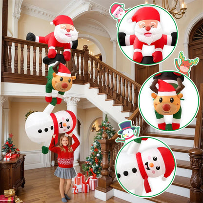2.4M Inflatable Christmas Climbing Santa Claus – With Reindeer & Snowman, Built-in LED for Outdoor Roof, Tree, and Yard Party Decor