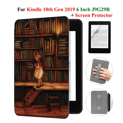 Kindle 10th Gen 6" Leather Case – Hand Strap & Screen Protector Cover with Wake/Sleep Function (2019, J9G29R)